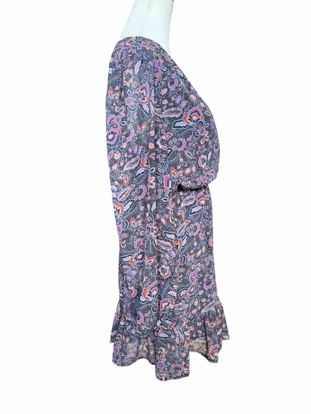 Evereve Dress Size Large Purple Paisley Romantic Fall Cottagecore Ruffle Boho - Picture 3 of 8